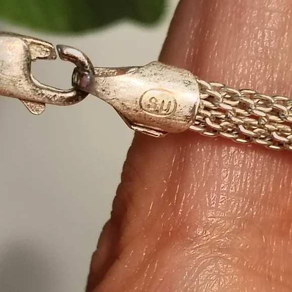 📿Vintage SU 925 Sterling Silver Round Hallow Mesh 15" Choker made in Italy - Picture 5 of 7